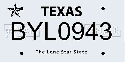 BYL0943 Texas License Plate