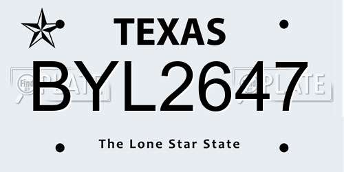 BYL2647 Texas License Plate