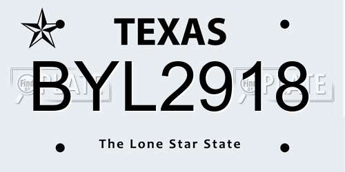 BYL2918 Texas License Plate