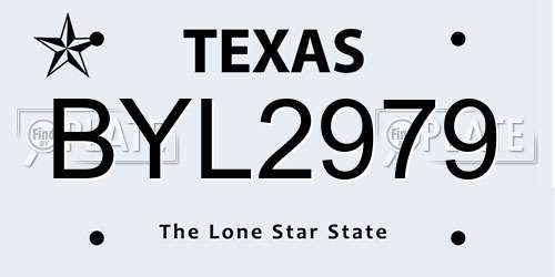 BYL2979 Texas License Plate