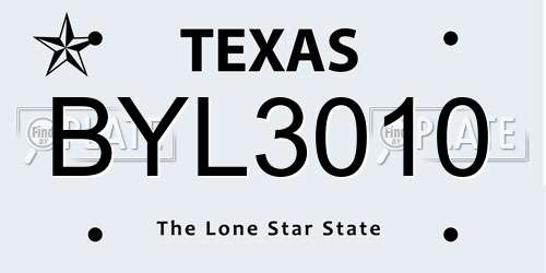 BYL3010 Texas License Plate