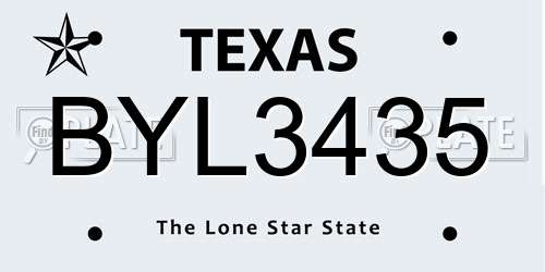 BYL3435 Texas License Plate