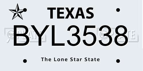 BYL3538 Texas License Plate