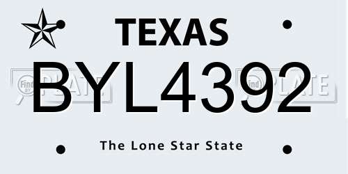 BYL4392 Texas License Plate