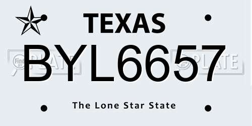 BYL6657 Texas License Plate