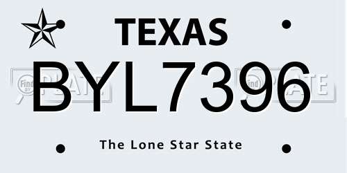 BYL7396 Texas License Plate