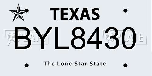 BYL8430 Texas License Plate