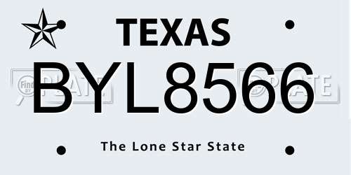 BYL8566 Texas License Plate