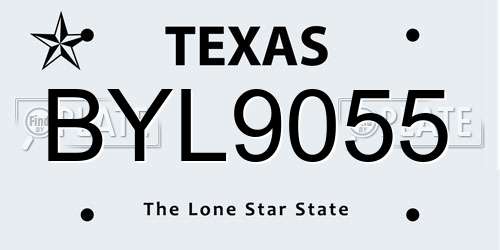 BYL9055 Texas License Plate