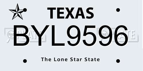 BYL9596 Texas License Plate