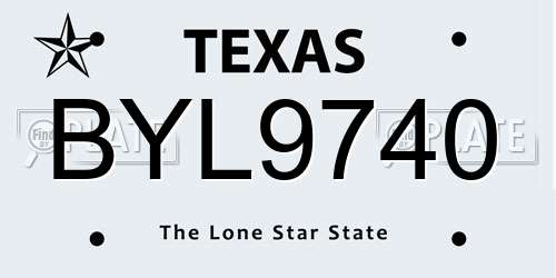 BYL9740 Texas License Plate