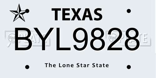 BYL9828 Texas License Plate