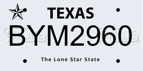 BYM2960 Texas License Plate