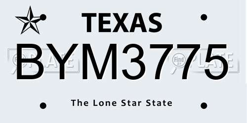 BYM3775 Texas License Plate