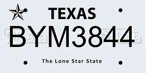BYM3844 Texas License Plate
