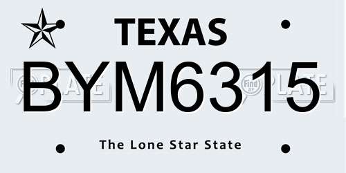 BYM6315 Texas License Plate