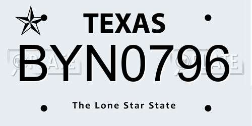 BYN0796 Texas License Plate
