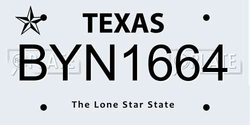 BYN1664 Texas License Plate