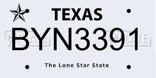 BYN3391 Texas License Plate