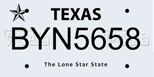 BYN5658 Texas License Plate