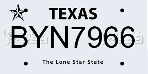 BYN7966 Texas License Plate