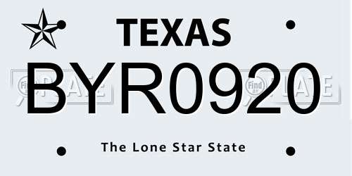 BYR0920 Texas License Plate