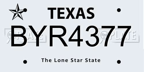 BYR4377 Texas License Plate