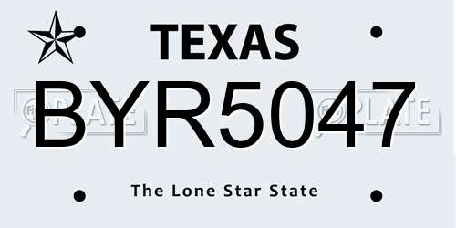BYR5047 Texas License Plate