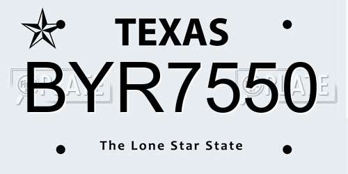BYR7550 Texas License Plate