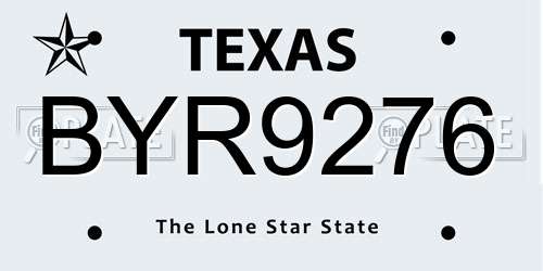 BYR9276 Texas License Plate