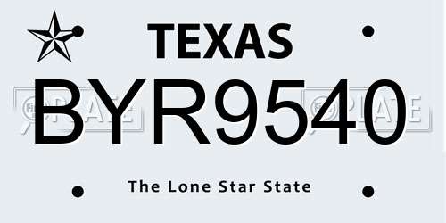 BYR9540 Texas License Plate