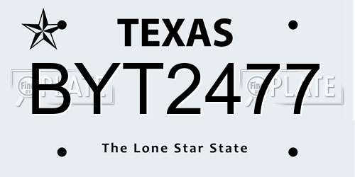 BYT2477 Texas License Plate
