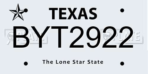 BYT2922 Texas License Plate