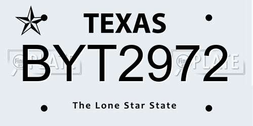 BYT2972 Texas License Plate