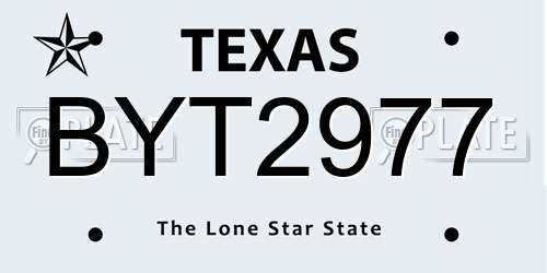 BYT2977 Texas License Plate
