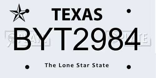 BYT2984 Texas License Plate