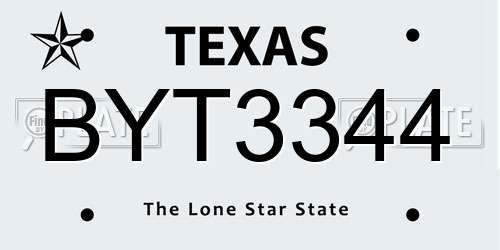 BYT3344 Texas License Plate