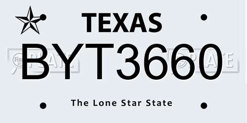 BYT3660 Texas License Plate