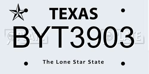 BYT3903 Texas License Plate