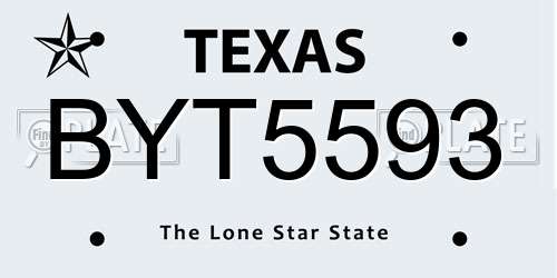 BYT5593 Texas License Plate
