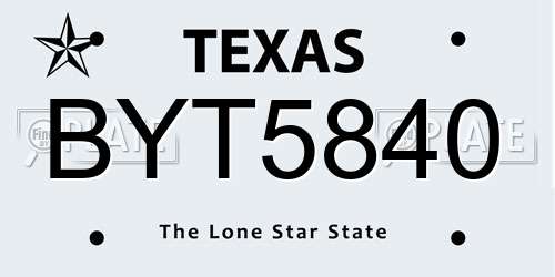 BYT5840 Texas License Plate