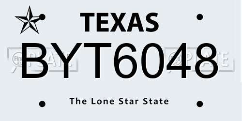 BYT6048 Texas License Plate