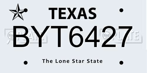 BYT6427 Texas License Plate