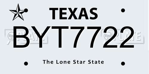 BYT7722 Texas License Plate
