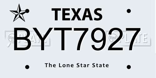 BYT7927 Texas License Plate