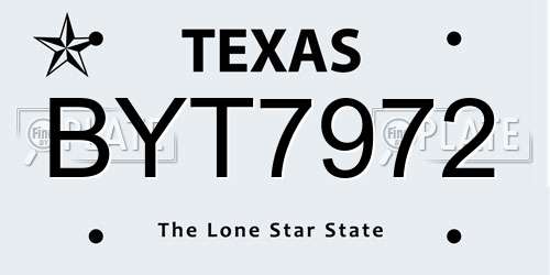 BYT7972 Texas License Plate