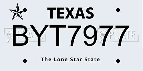 BYT7977 Texas License Plate