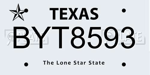 BYT8593 Texas License Plate