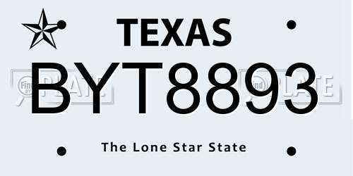 BYT8893 Texas License Plate