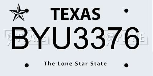 BYU3376 Texas License Plate